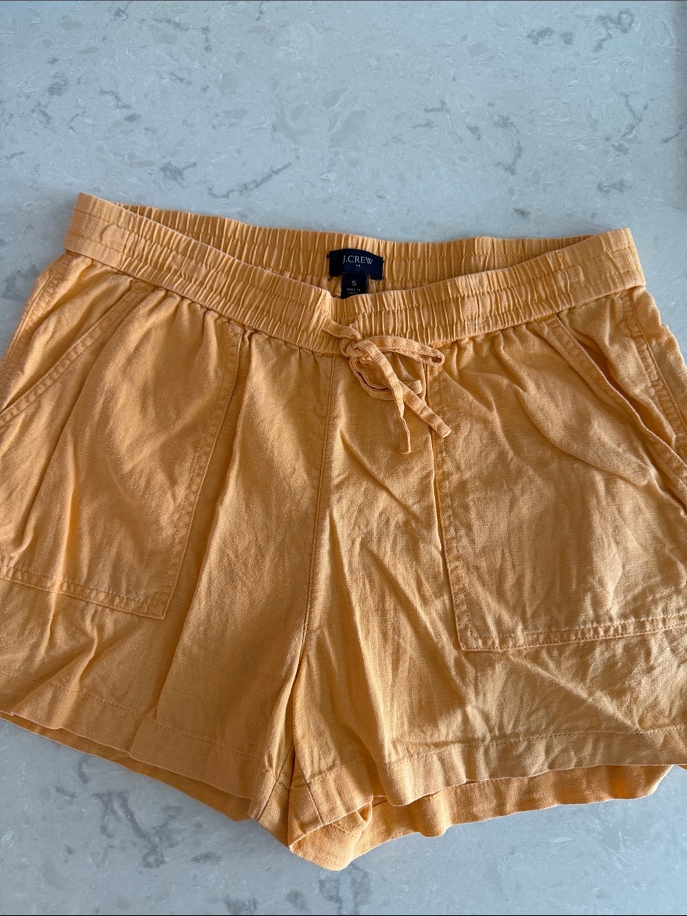 J. Crew Women's Peach-Orange Drawstring Linen-Blend Athletic Shorts